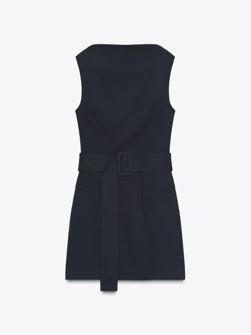 Navy Belted Shift Dress โ Zara Structured Boat Neck NWT M - Picture 11 of 16
